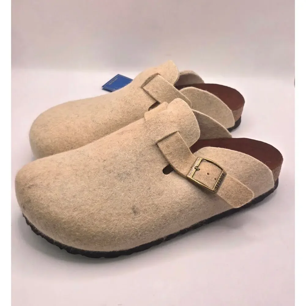 Unisex Wool Clogs Cream EU 43 US 10 t Buckle Cork Footbed NEW